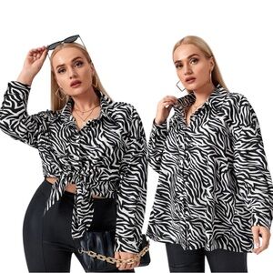 🌷SHEIN Zebra Striped Button- Up Blouse Size 3X 3/$30